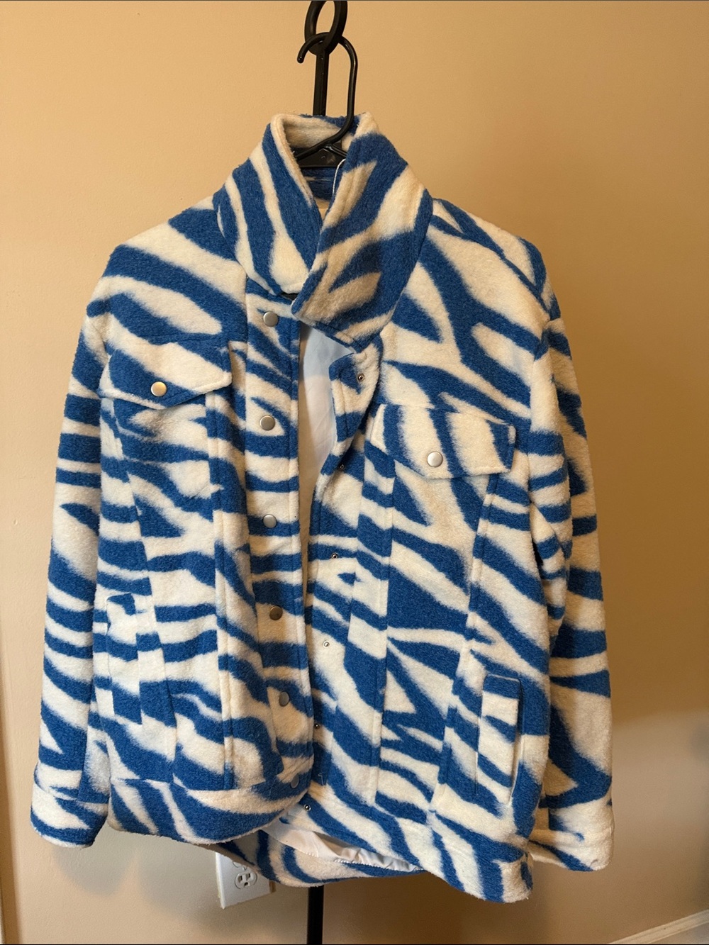 Women's Blue & White Zebra Print Teddy Jacket